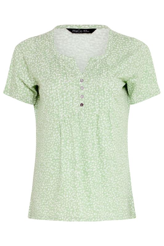 M&Co Sage Green Ditsy Floral Cotton Henley Top | M&Co 5
