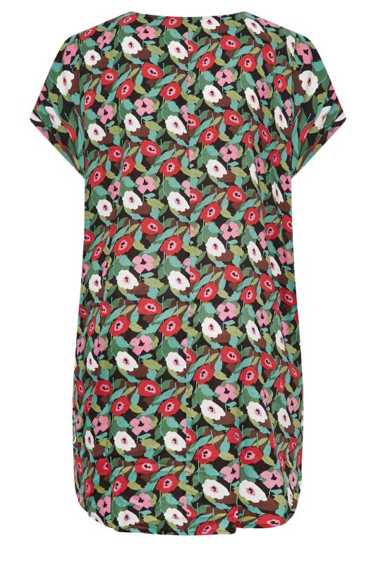 YOURS Plus Size Black Floral Print Dipped Hem Shift Dress | Yours Clothing 7