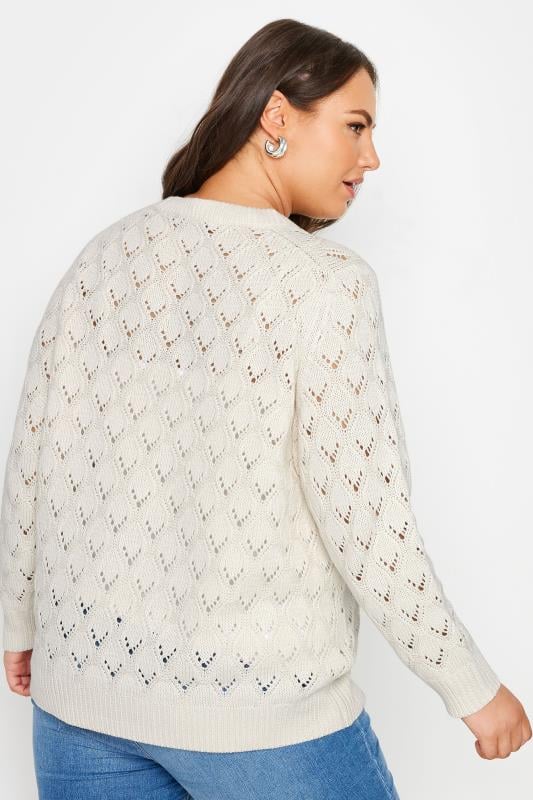 YOURS Plus Size Ivory White Pointelle Jumper | Yours Clothing  4