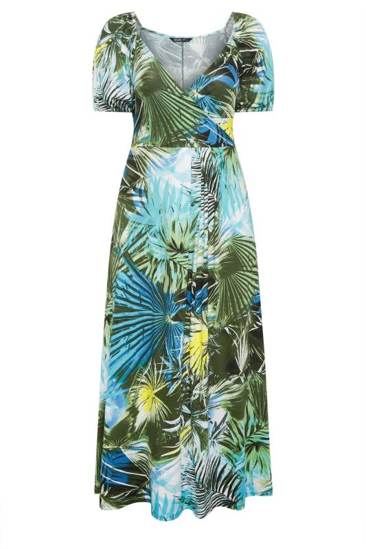 YOURS Plus Size Blue & Green Tropical Leaf Print Maxi Dress | Yours Clothing 5