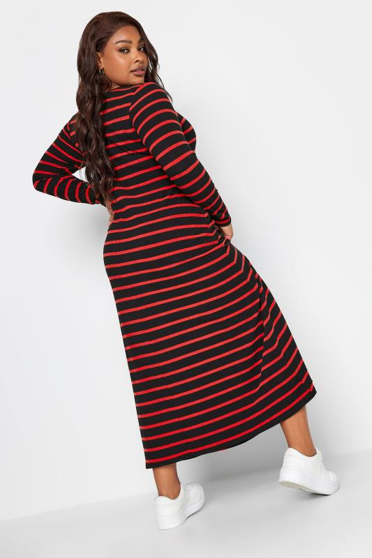 YOURS Curve Red Striped Ribbed Long Sleeve Swing Maxi Dress | Yours Clothing 3