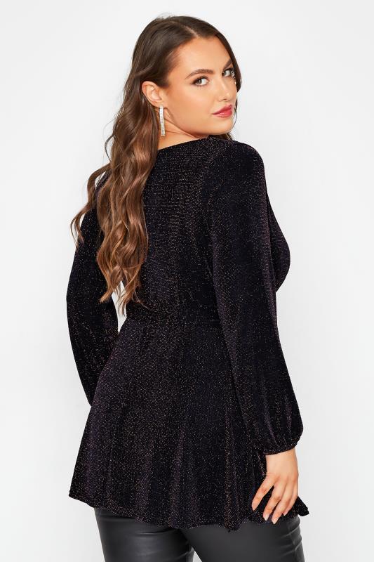 YOURS LONDON Curve Navy Blue Glitter Wrap Top 3