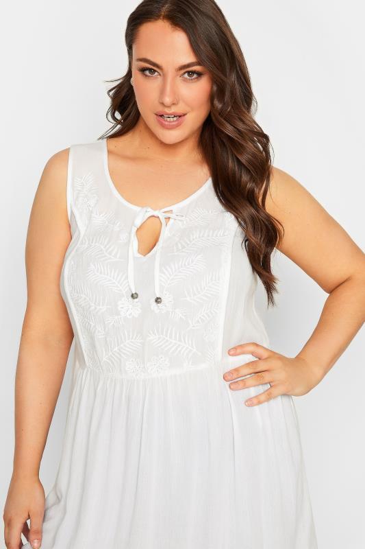 YOURS Plus Size White Embroidered Peplum Vest Top | Yours Clothing 4