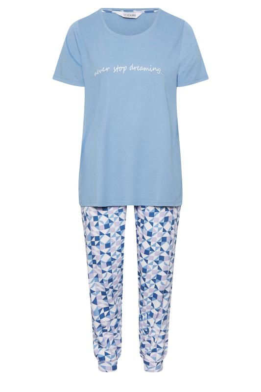 YOURS Plus Size Blue Geometric Print Cuffed Pyjama Set | Yours Clothing 6