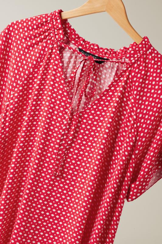 EVANS Plus Size Red Dot Print Tie Neck Blouse | Evans 7
