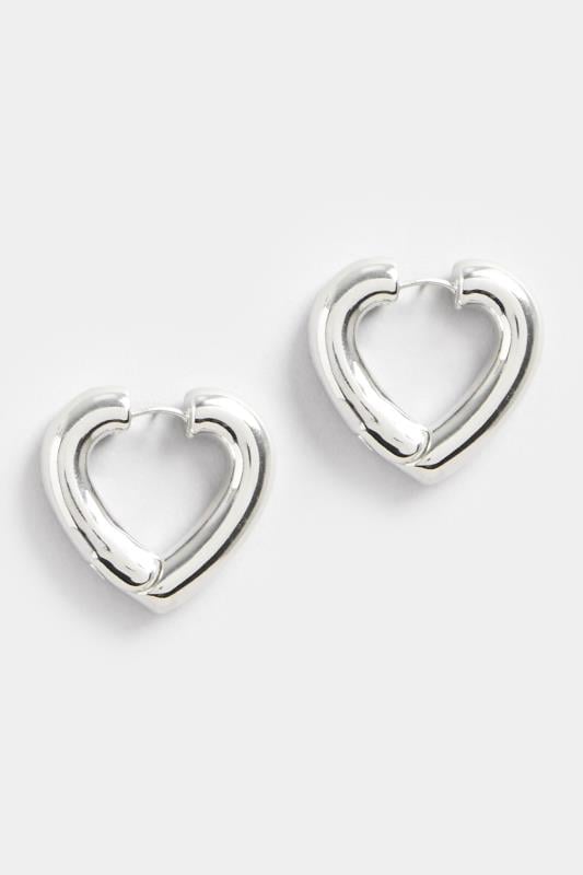 Silver Tone Heart Shape Hoop Chunky Earrings | Yours Clothing 2