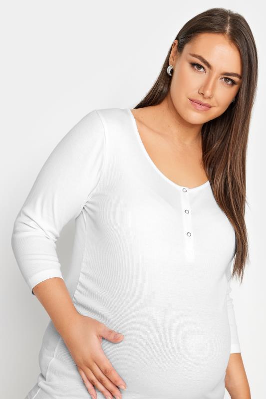 BUMP IT UP MATERNITY Plus Size White Ribbed Popper Fastening Top | Yours Clothing 4