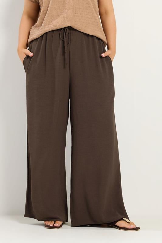  YOURS Pantalon large en sergé marron chocolat