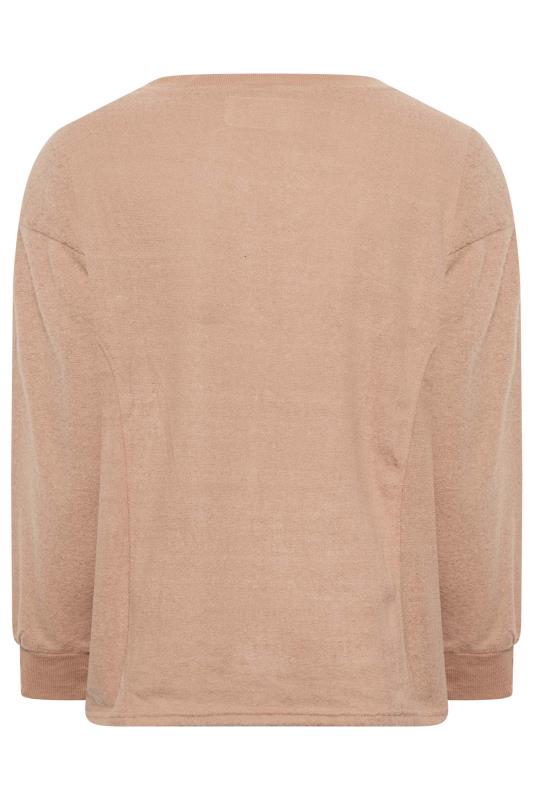 Plus Size Beige Brown V-Neck Soft Touch Fleece Sweatshirt | Yours Clothing 6