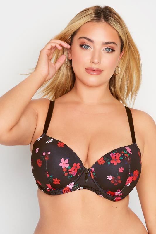 2 Pack Black & Red Floral Padded Underwired T-Shirt Bras 4