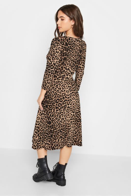 Petite Beige Brown Leopard Print Midi Dress | PixieGirl 3