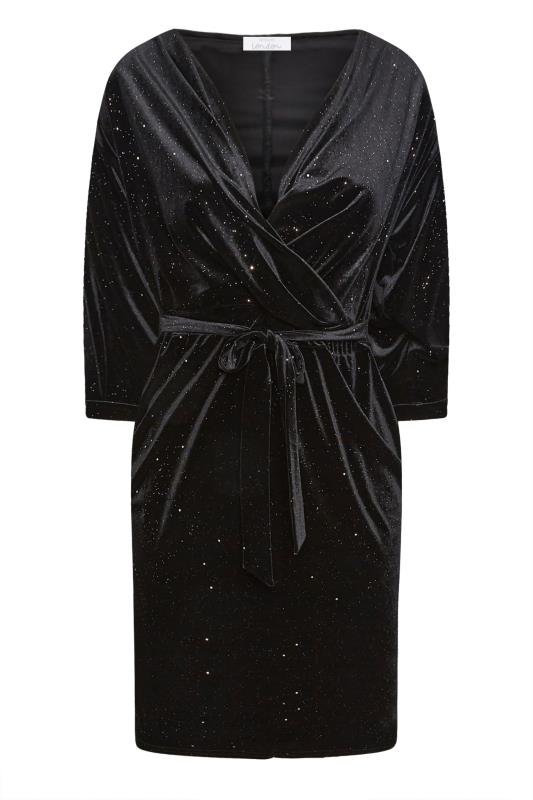 YOURS LONDON Plus Size Black Glitter Velvet Wrap Dress | Yours Clothing 7