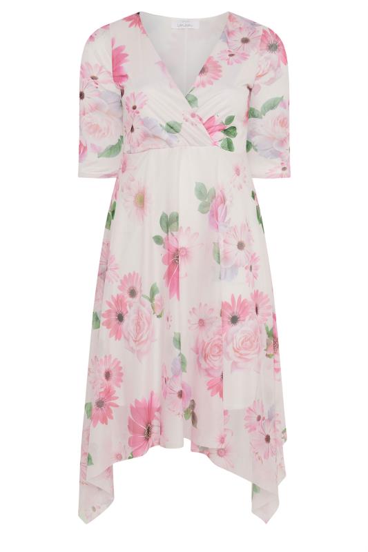 YOURS LONDON Plus Size Pink Floral Print Hanky Hem Dress | Yours Clothing 5