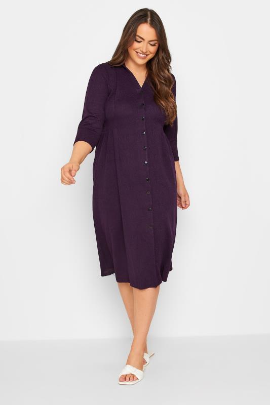 Plus Size Purple Textured Collared Dress | Yours Clothing 2