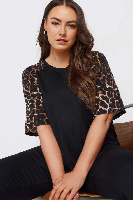  Grande Taille YOURS Curve Black Leopard Print Sleeve Top