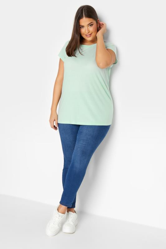 YOURS Plus Size Curve Mint Green Essential Short Sleeve T-Shirt | Yours Clothing  2