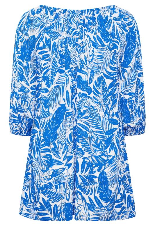 YOURS Plus Size Blue Leaf Print Tie Neck Top | Yours Clothing 7
