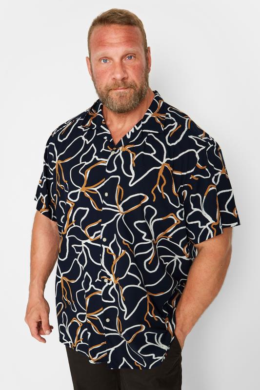 Men's  JACK & JONES PREMIUM Big & Tall Black Tropical Print Short Sleeve Shirt