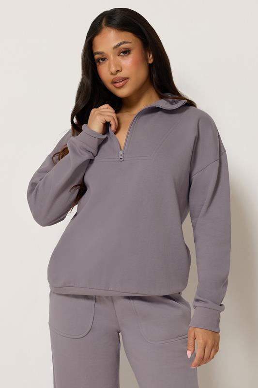 PixieGirl Petite Women's Lilac Purple Funnel Neck Half Zip Sweatshirt | PixieGirl  1
