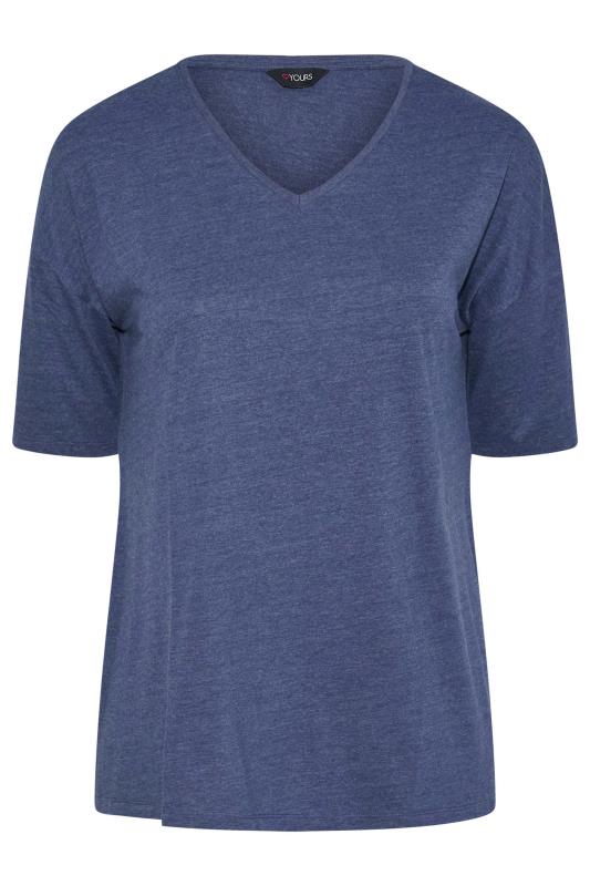 Plus Size Denim Blue Marl V-Neck Essential T-Shirt | Yours Clothing  5