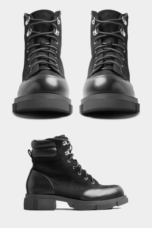 LIMITED COLLECTION Black Faux Suede & Leather Lace Up Boots In Wide Fit | Yours Clothing 2