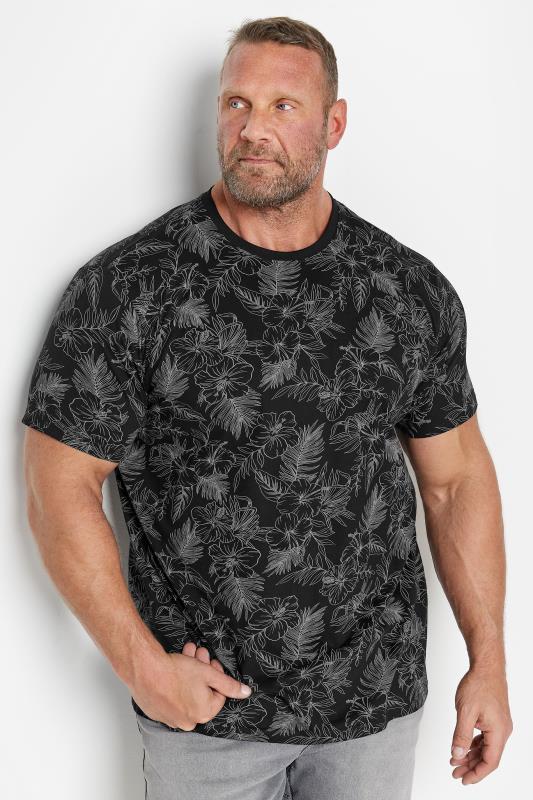 BadRhino Big & Tall Black Leaf Outline Print Short Sleeve T-Shirt | BadRhino 1