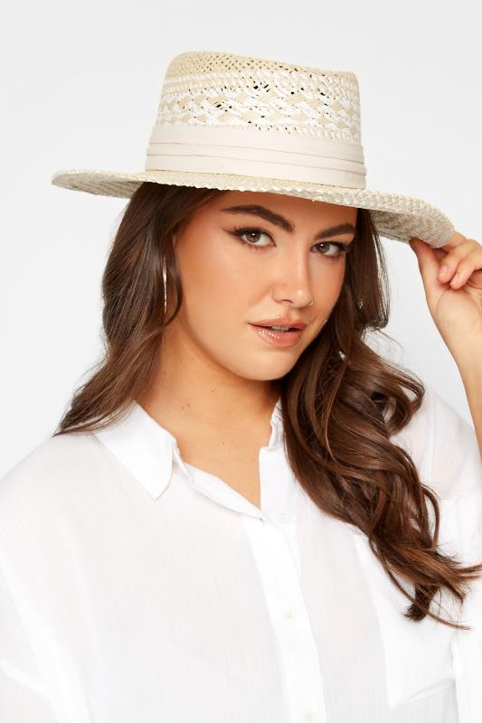  Tallas Grandes Natural Brown & White Contrast Straw Boater Hat