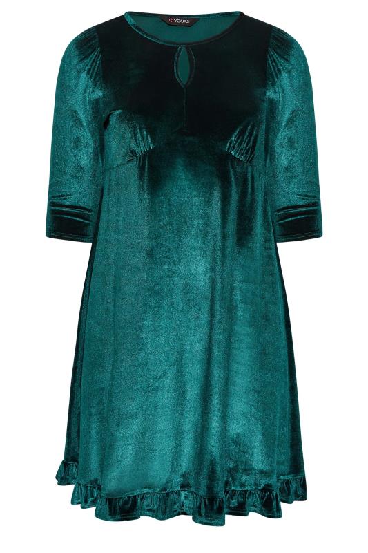 Curve Plus Size Womens Emerald Green Velvet Keyhole Midi Dress | Yours Clothing 6