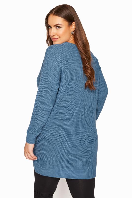 Plus Size Curve Blue Knitted Jumper | Yours Clothing 3