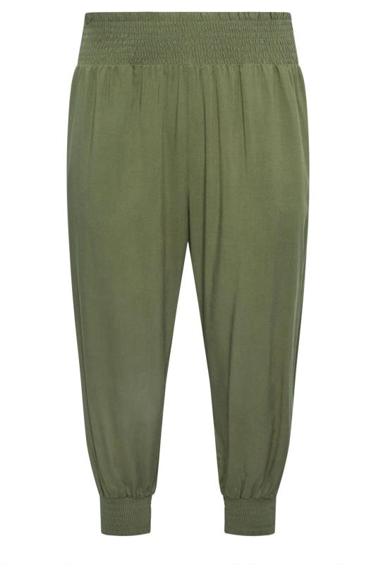 YOURS Plus Size Khaki Green Shirred Harem Trousers | Yours Clothing 5