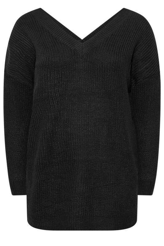Plus Size Black V-Neck Knitted Jumper | Yours Clothing 6