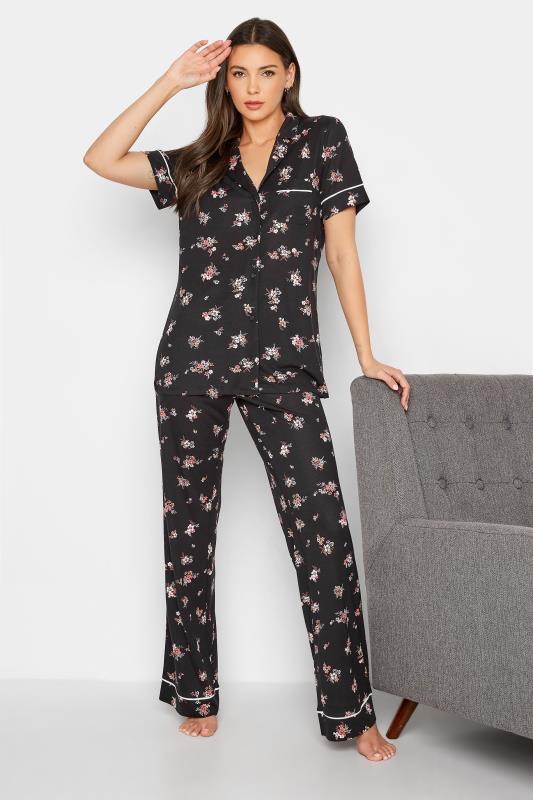 Tall Women's LTS Black Floral Print Pyjama Set | Long Tall Sally 1