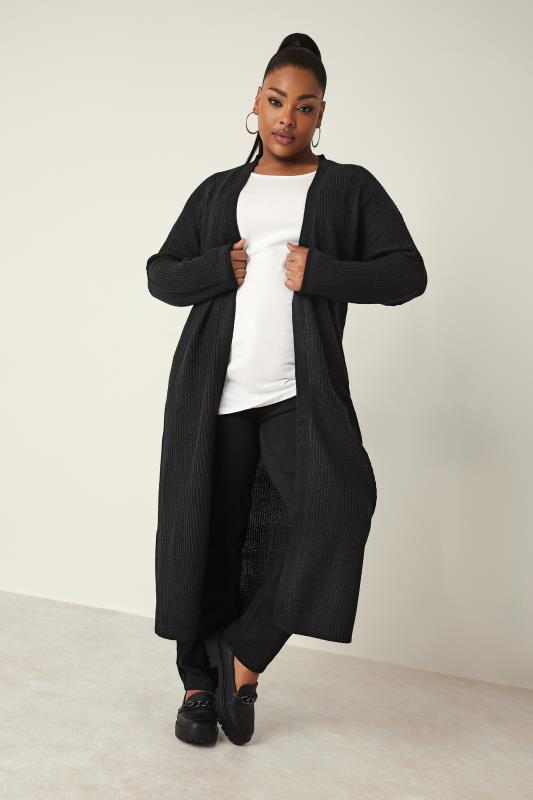  Grande Taille YOURS Curve Black Knitted Maxi Cardigan