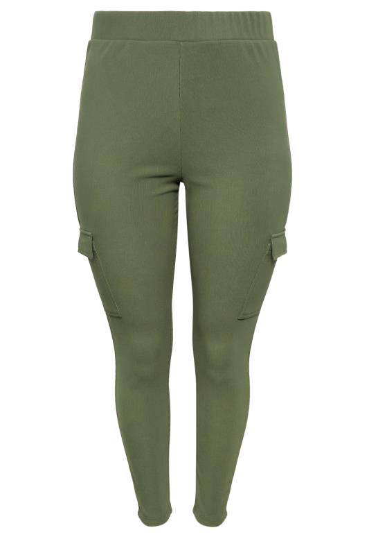 YOURS Plus Size Khaki Green Cargo Leggings | Yours Clothing 6