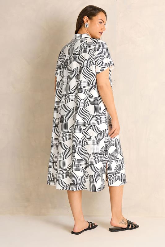 EVANS Plus Size White & Black Linear Shirt Dress | Evans 4