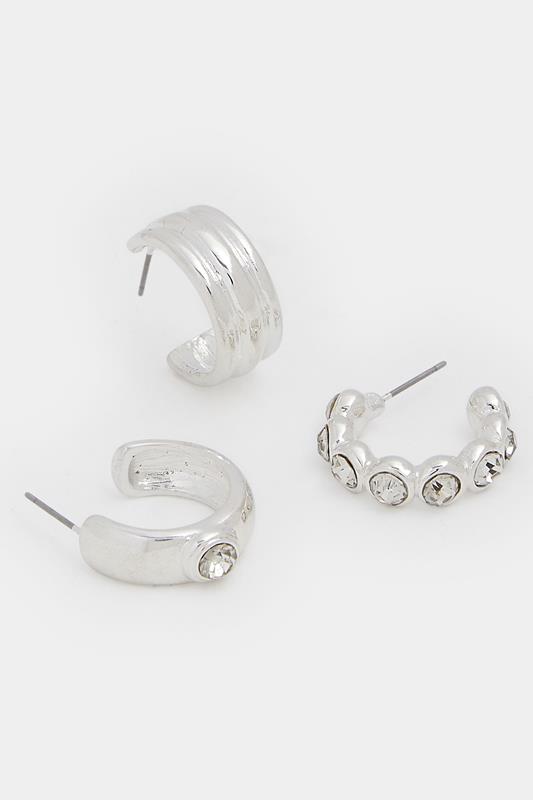 YOURSET 3 PACK Silver Tone Diamante Hoop Earrings | Yours Clothing 2