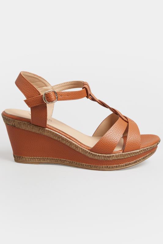 Brown Cross Strap Wedge Heels In Extra Wide EEE Fit | Yours Clothing  3