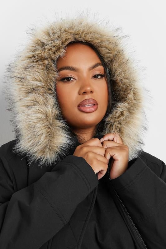 YOURS Plus Size Black Faux Fur Trim Parka Coat | Yours Clothing 4