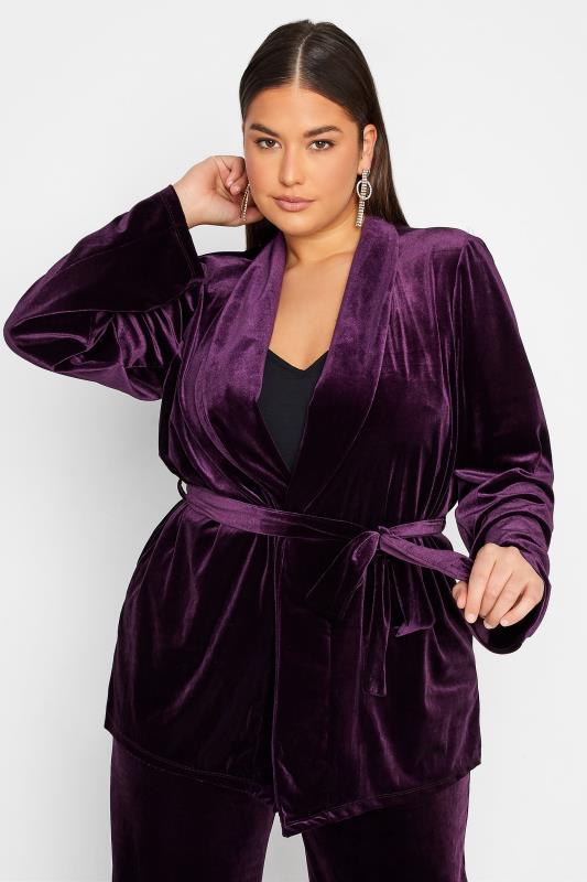  Grande Taille LTS Tall Purple Velvet Belted Blazer