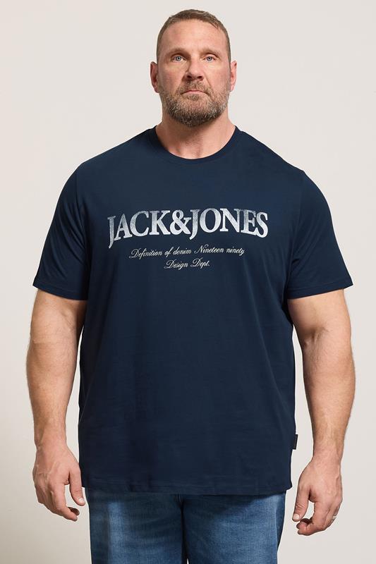 JACK & JONES Big & Tall Navy Blue Short Sleeve Graphic T-Shirt  1