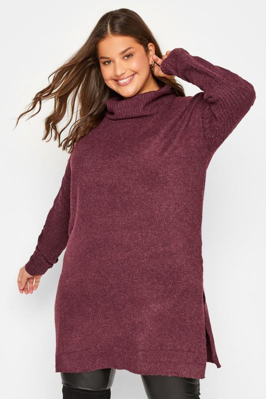 LTS Tall Women's Berry Red Turtle Neck Knitted Tunic Jumper | Long Tall Sally 1