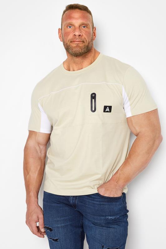 STUDIO A Big & Tall Beige Brown Zip Pocket T-Shirt 1