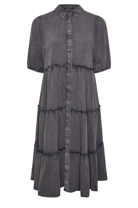 YOURS Plus Size Grey Acid Wash Tiered Shirt Dress | Yours Clothing 6