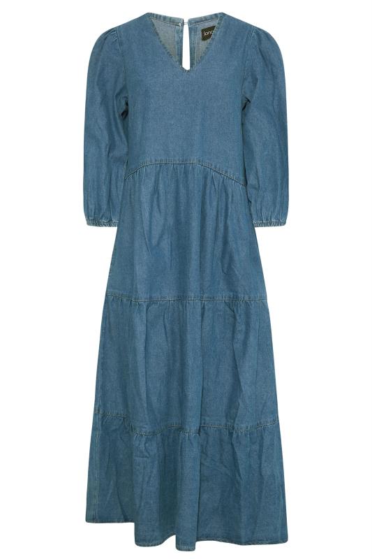 LTS Tall Blue Tiered Denim Midi Dress 6