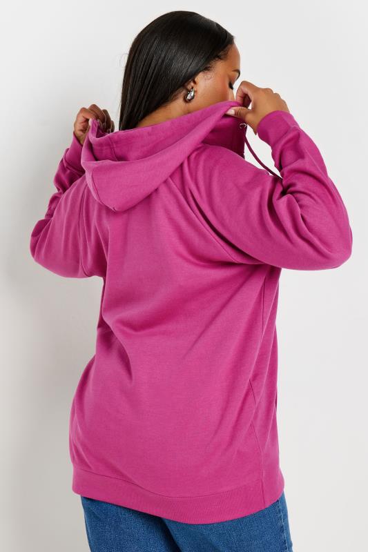 YOURS Plus Size Pink Zip Through Long Sleeve Hoodie | Yours Clothing 3