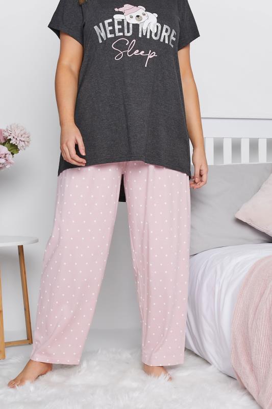 Plus Size Grey 'Need More Sleep' Slogan Pyjama Set 4