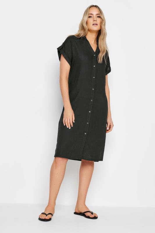  Grande Taille LTS Tall Black Linen Button Through Shirt Dress