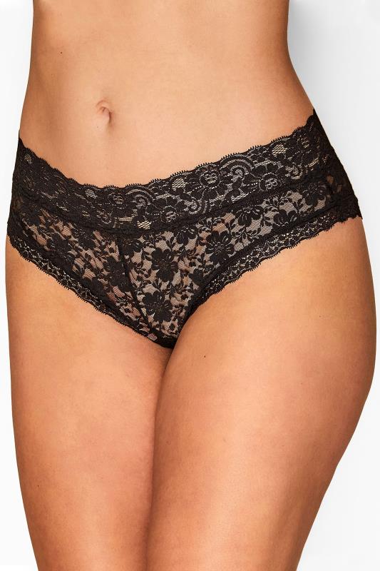Plus Size 3 PACK Black Lace Low Rise Brazillian Knickers | Yours Clothing  2