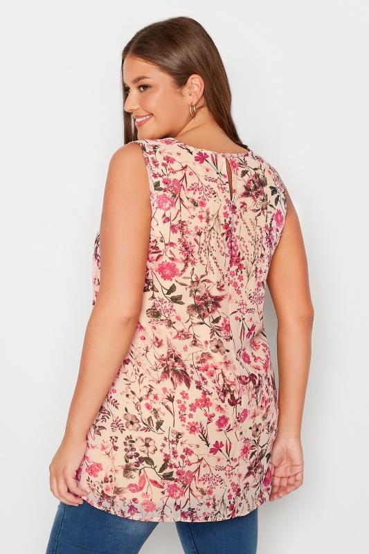 Curve Pink Floral Print Pleat Front Sleeveless Chiffon Blouse 3