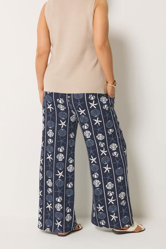 YOURS Plus Size Seashell Print Crinkle Wide Leg Trousers | Yours Clothing 2